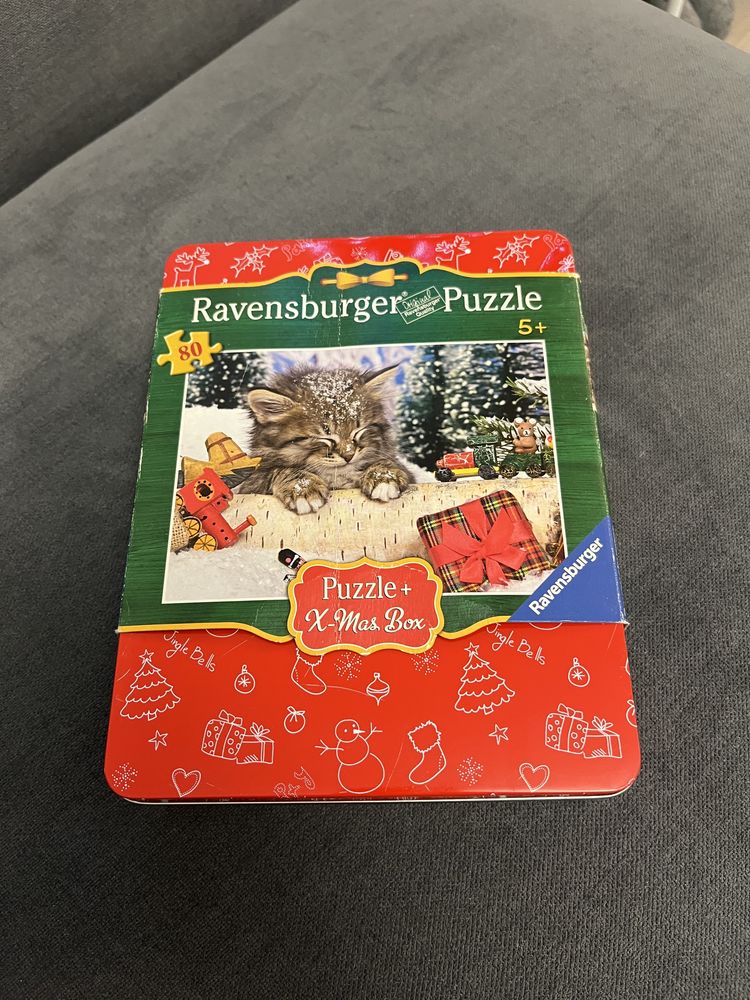 Puzzle świąteczne, zimowe, 80 kawałków, metalowe pudełko