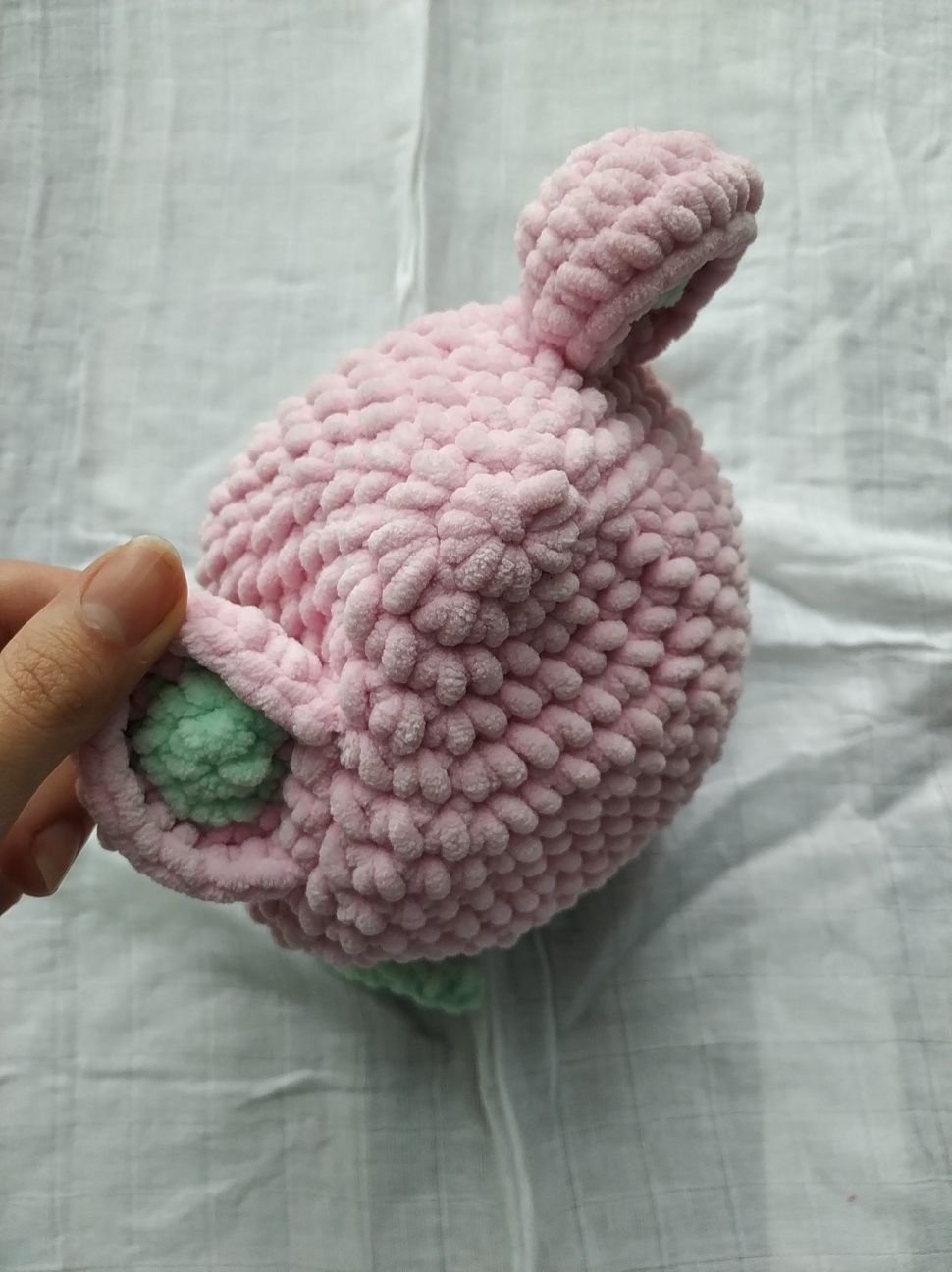 Шапка дитяча в'язана немовля з вушками рожева тепла с ушками мишка