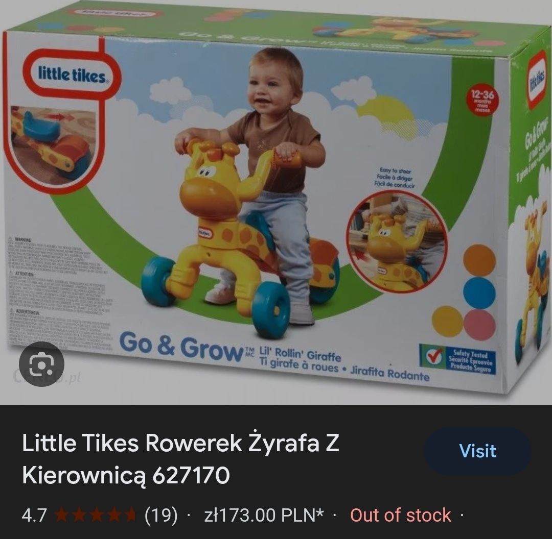 Rowerek little tikes żyrafa z kierownicą