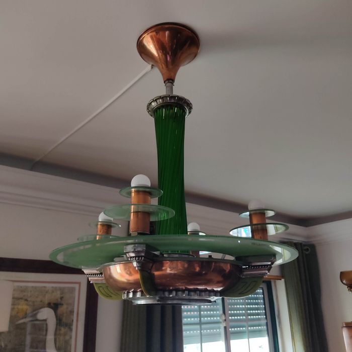Candeeiro antigo, vintage, art deco em vidro