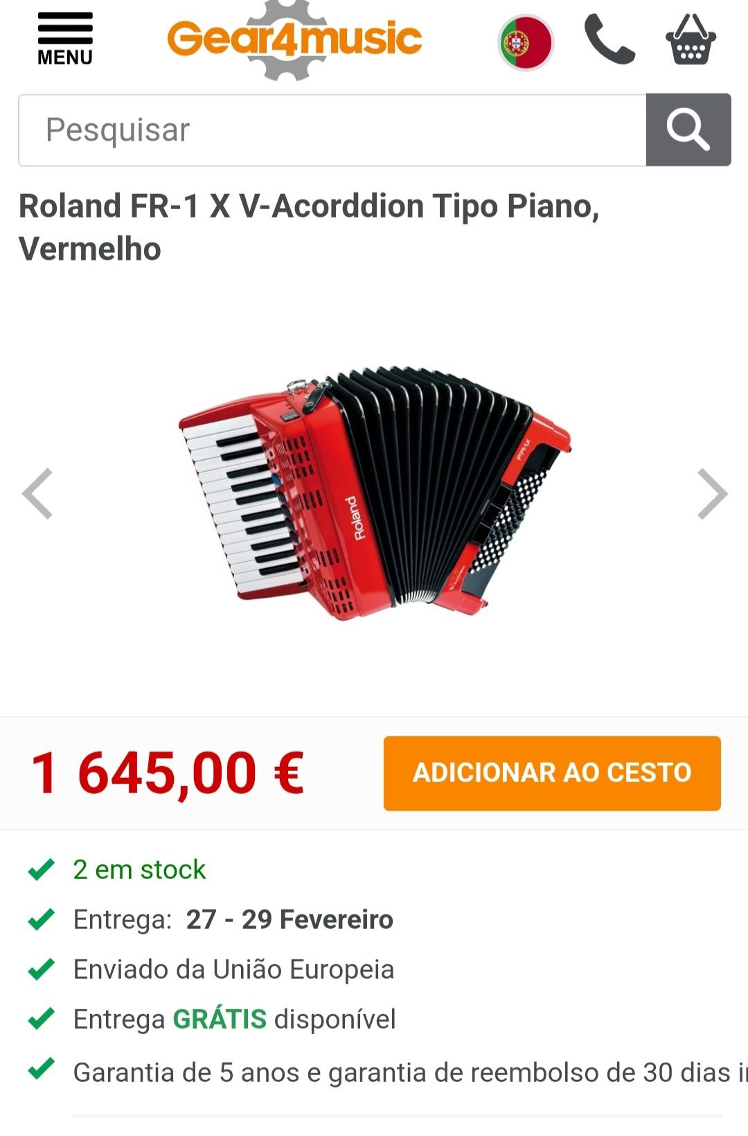 Acordeão Roland FR-1X - Preço Otimo, Ultima Chance