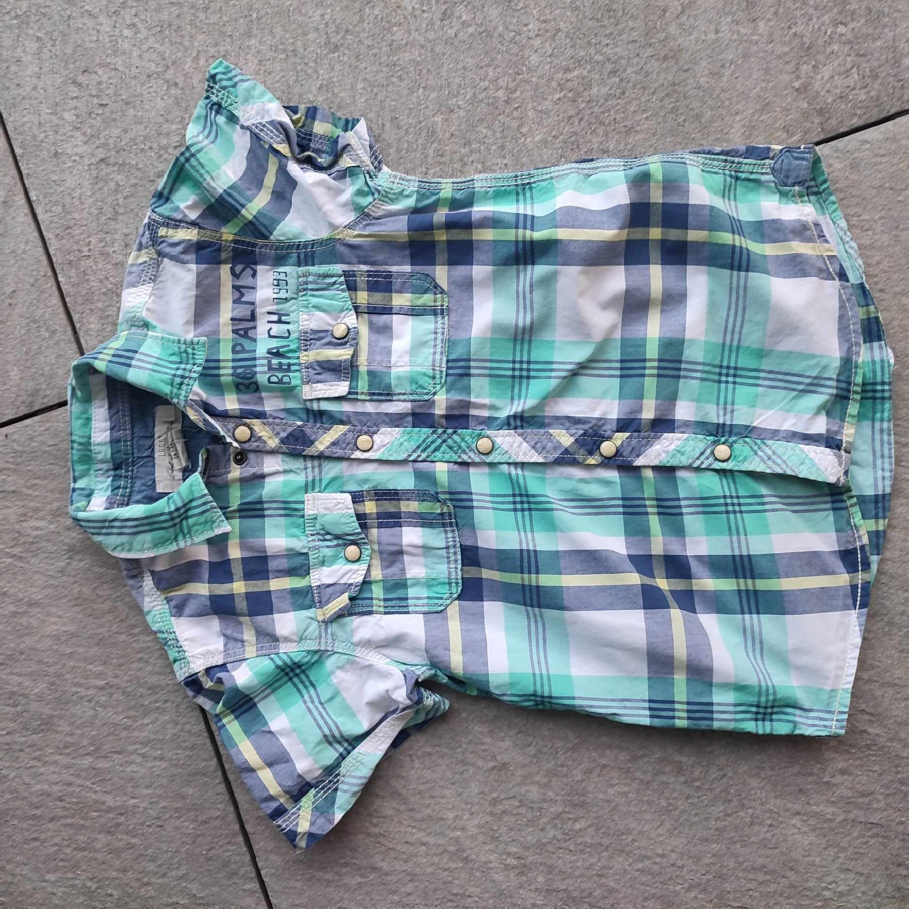Koszula w kratkę turkusowa niebieska letnia 128 H&M