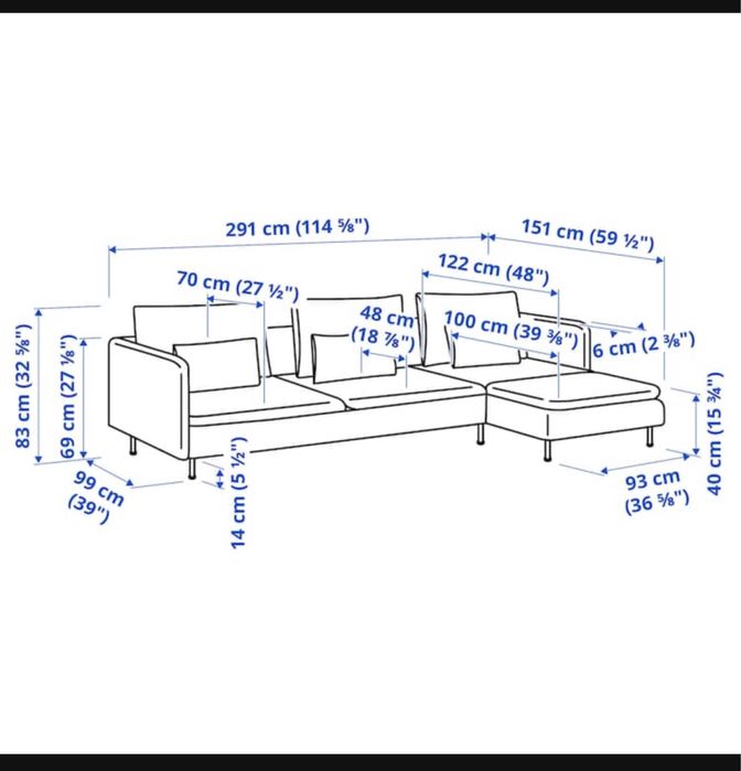 Kanapa ikea soderhamn narożnik sofa szezlong