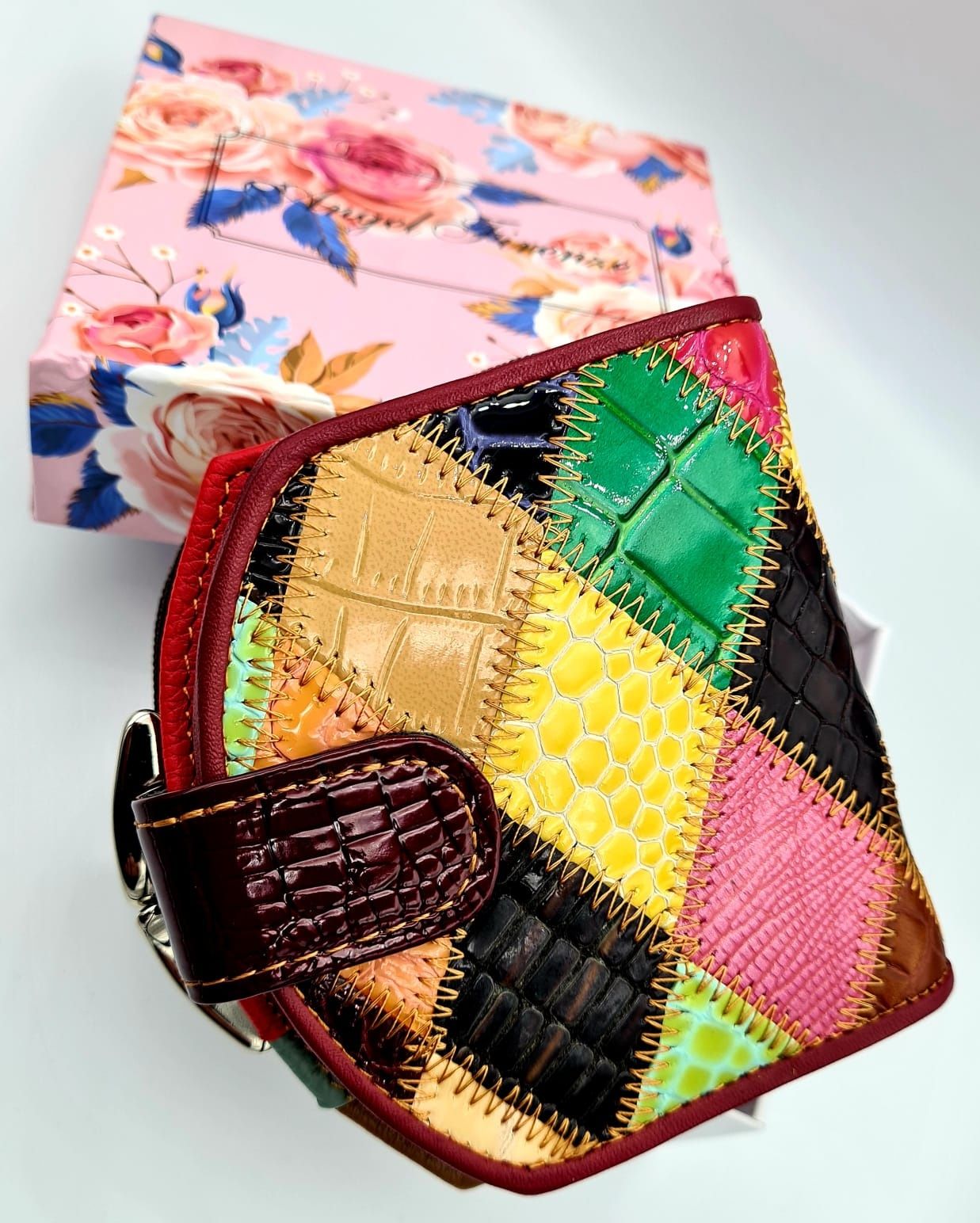 Modny kolorowy portfel damski skórzany Patchwork moda nowy