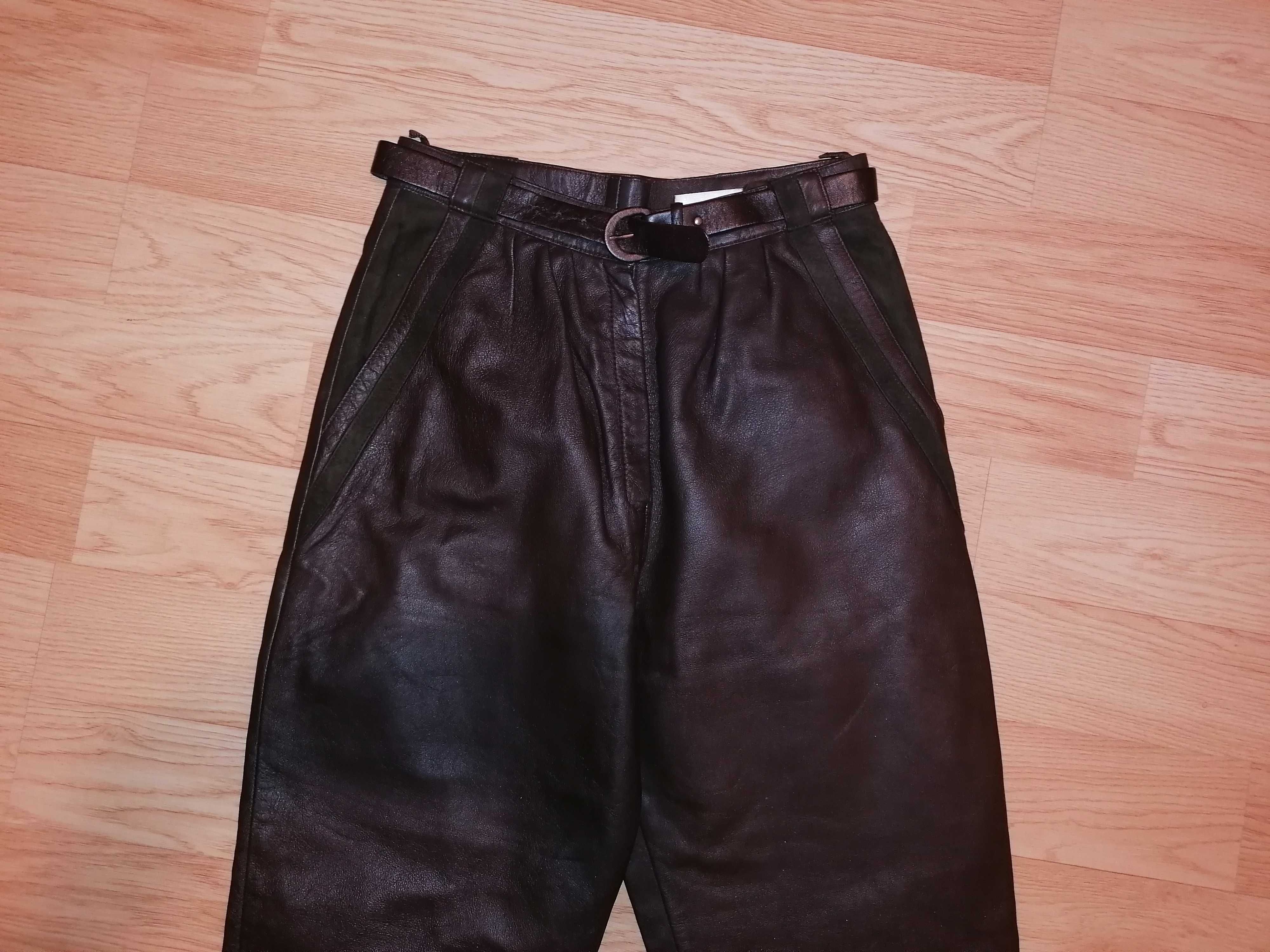 Spodnie z paskiem naturalna 100 % skóra brązowe Vintage
