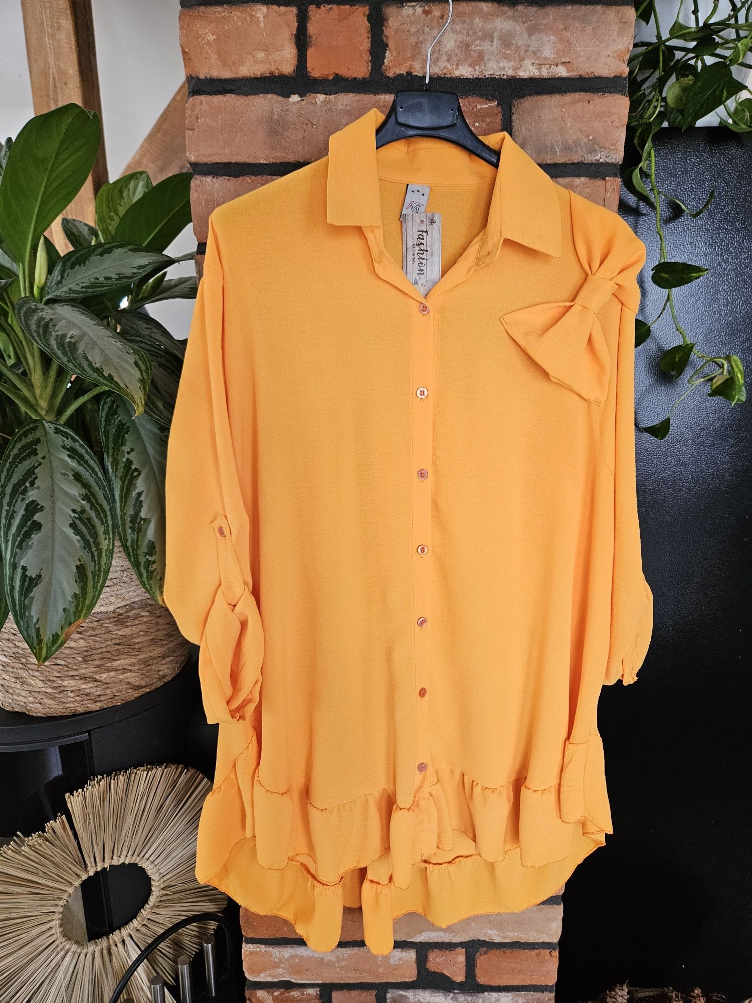 Sukienka koszula tunika kokarda pomarańcza