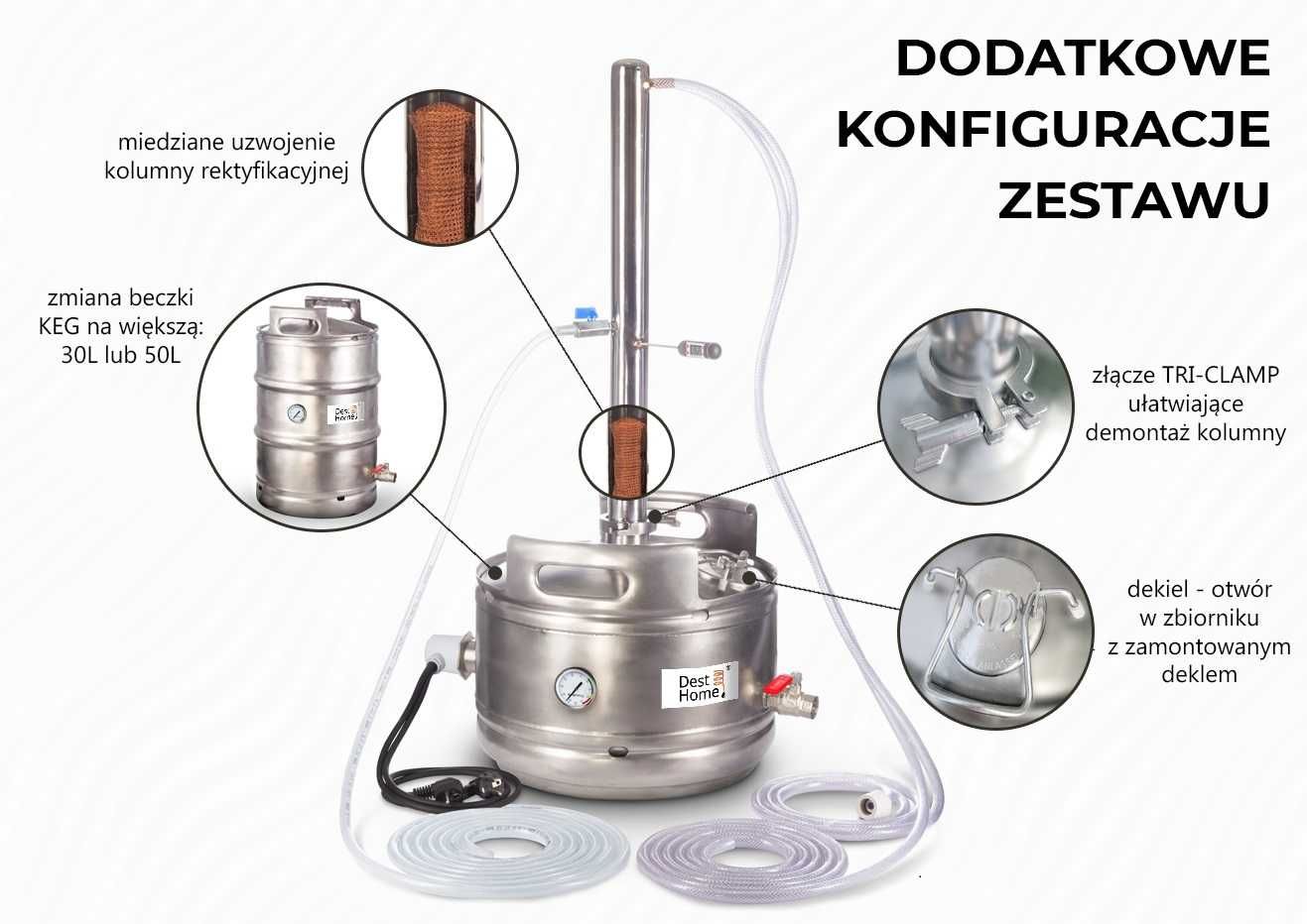 Destylator elektryczno-gazowy 25-50L 100cm KEG bimber