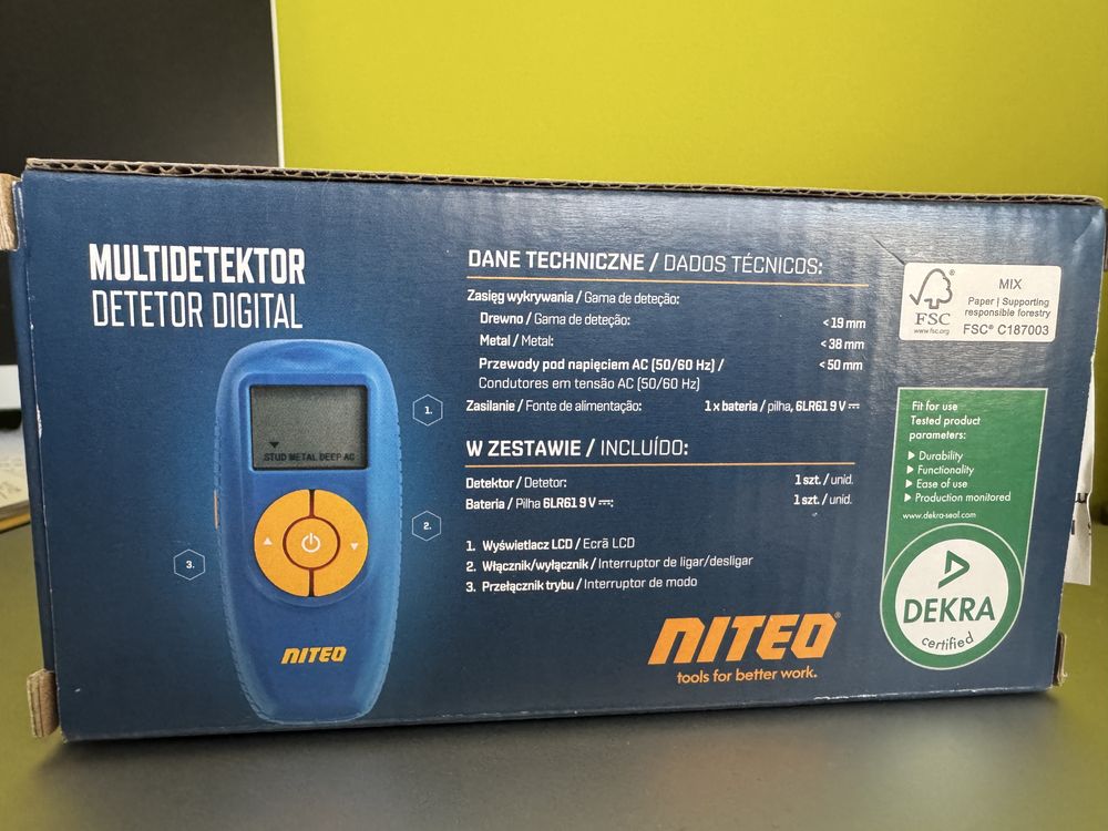 Multidetektor (drewno, przewody, metal) nowy, 3 lata gwarancji, parag