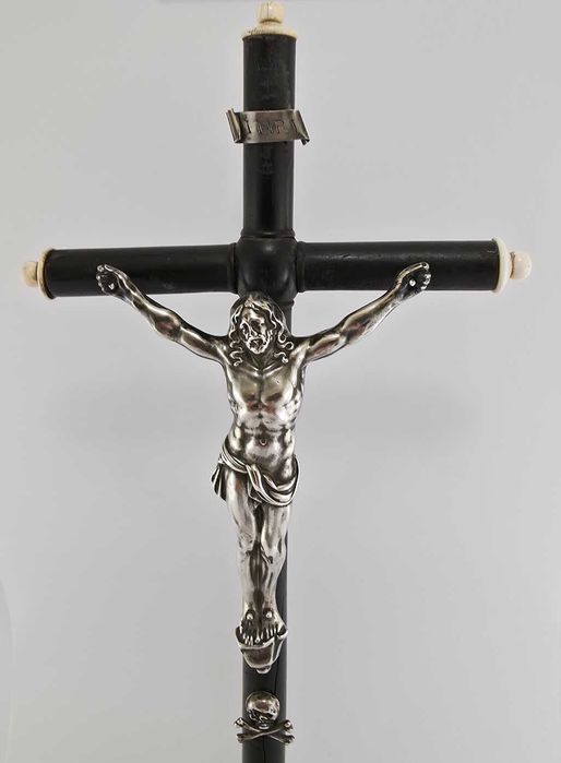 Krucyfiks patriotyczny po Powstaniu Styczniowym 1863 r. kość i srebro