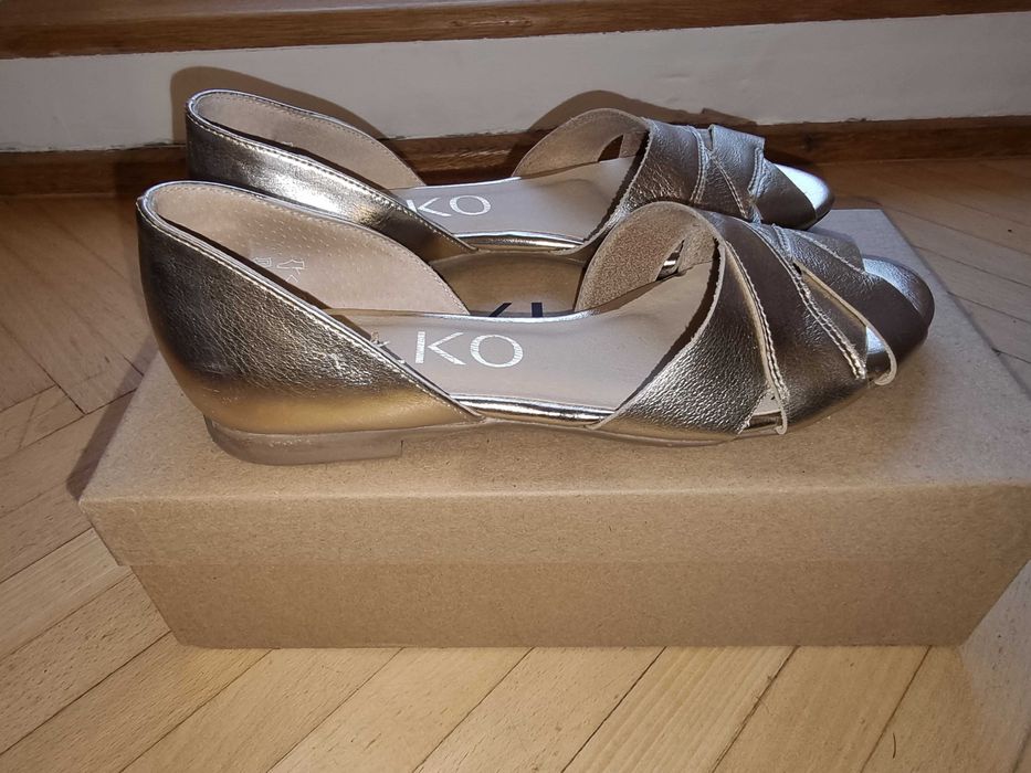 Ryłko sandały peep toe platynowe/złote rozmiar 36,5 jak nowe