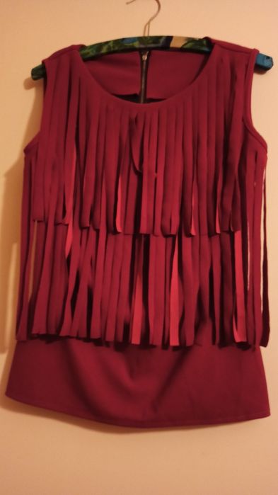 Bluzka kamizelka M 38 z frędzlami czerwone wino