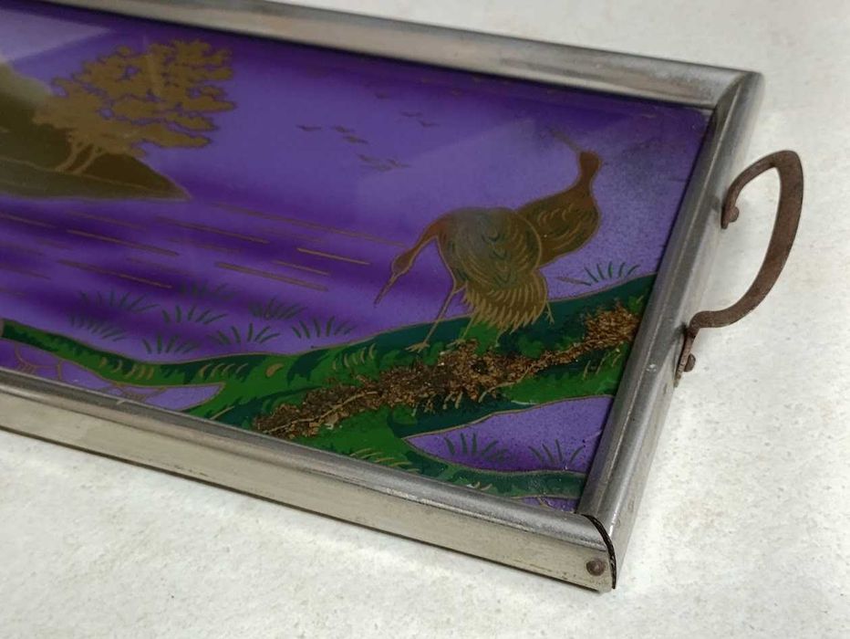 Tabuleiro bandeja vintage vidro pintado à mão art déco Alemanha