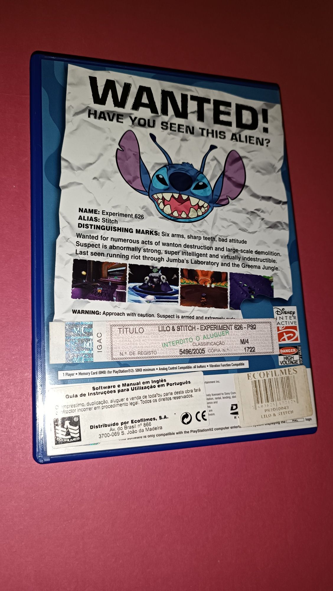 Antigo e raro Jogo PlayStation 2 Original Stitch: Experiment 626