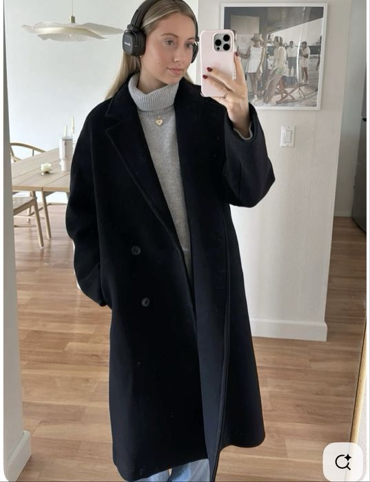 Черное пальто классика теплое женское пальто