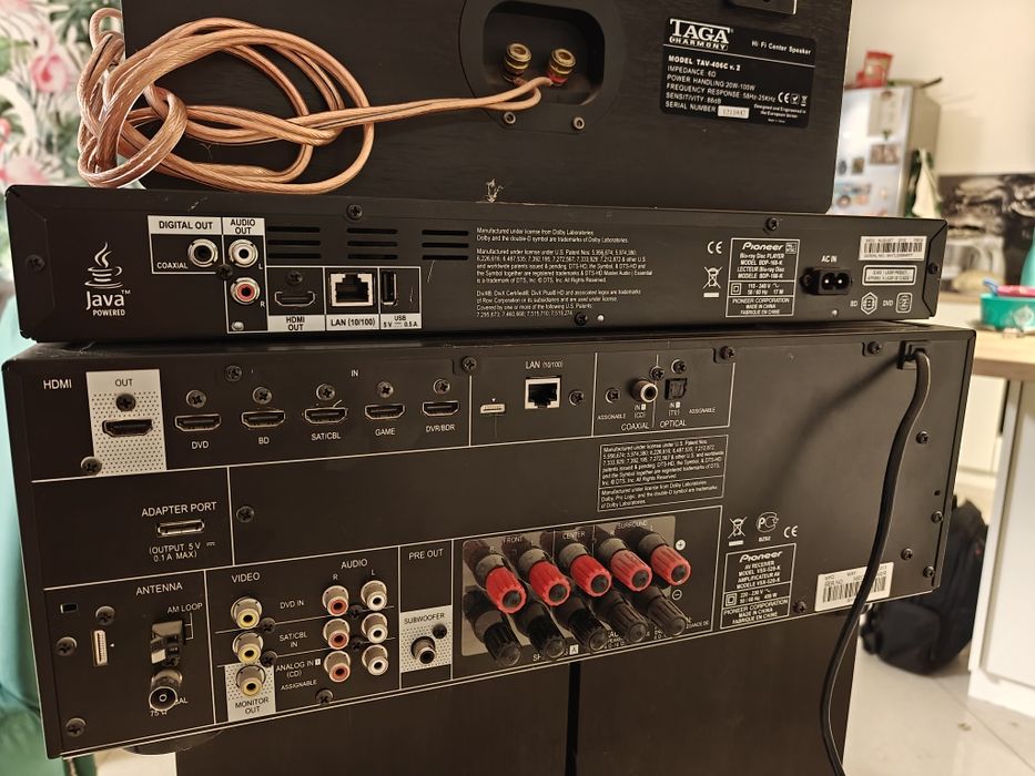 Kino domowe, amplituner, Pioneer VSX-528, kolumny Taga, subwoofer Jamo