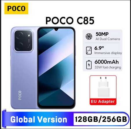 POCO C85. 6Gb/128Gb, 50Mp, 120Hz, 6000мА, NFC+Чохол+ блок зарядки 33Вт