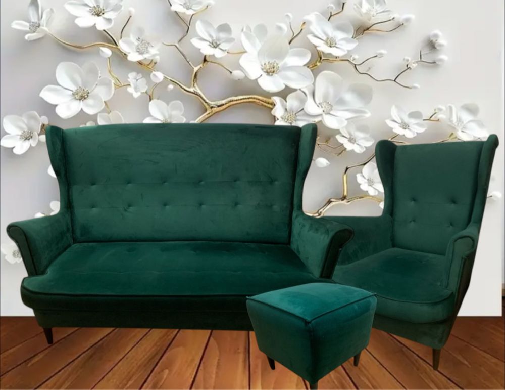 Zestaw wypoczynkowy fotel puf/podnóżek sofa uszak velvet glamour