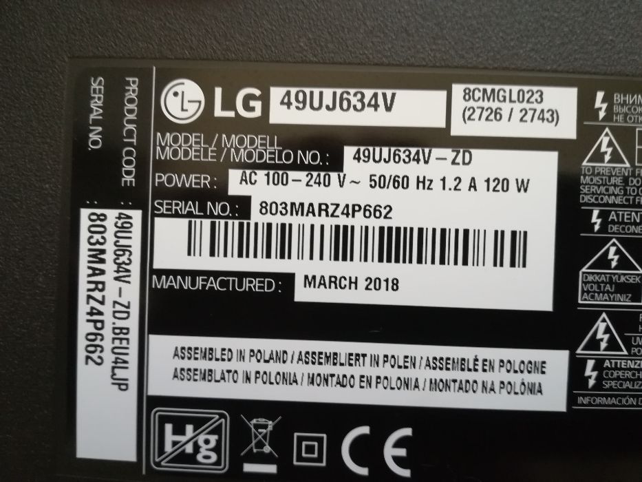 Tv lcd Peças LG 49UJ634V