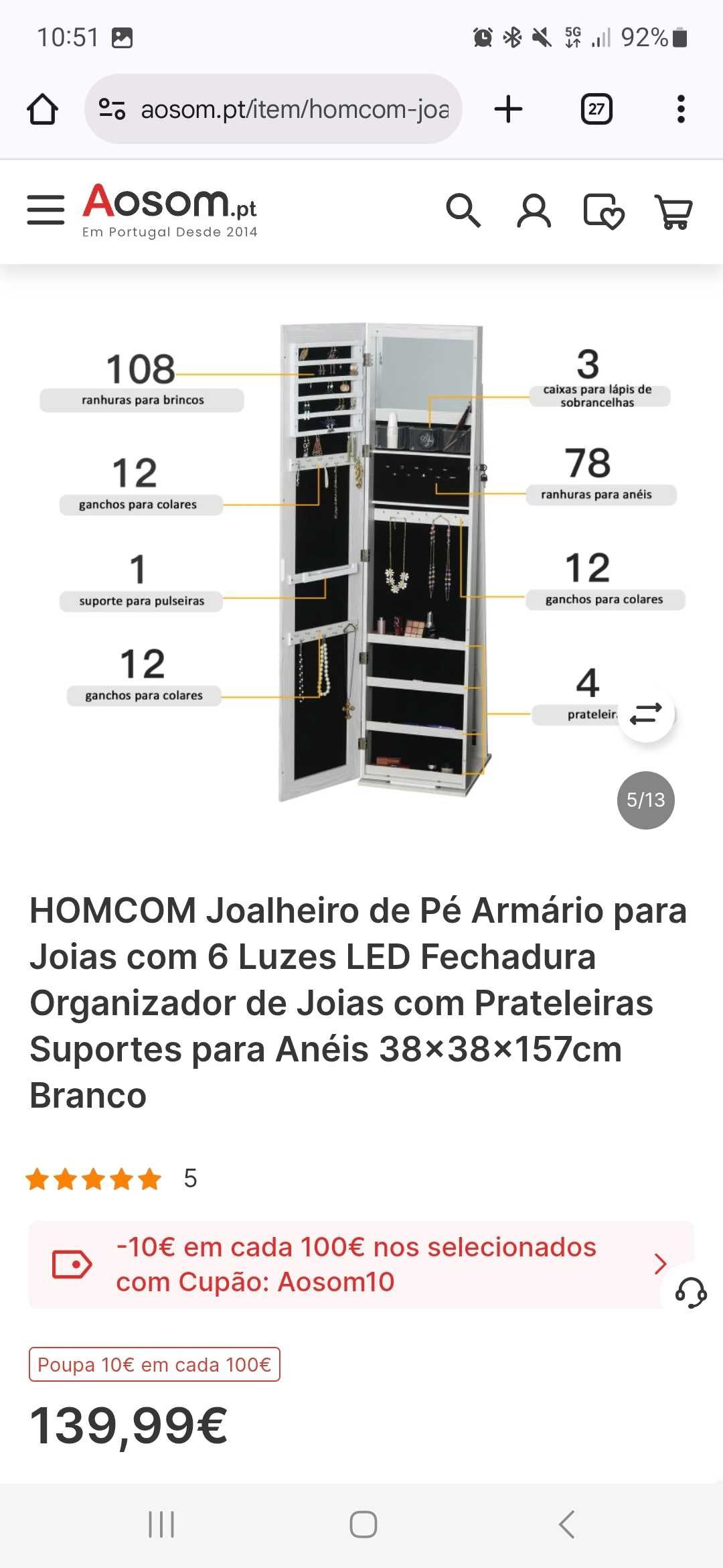 Espelho guarda jóias