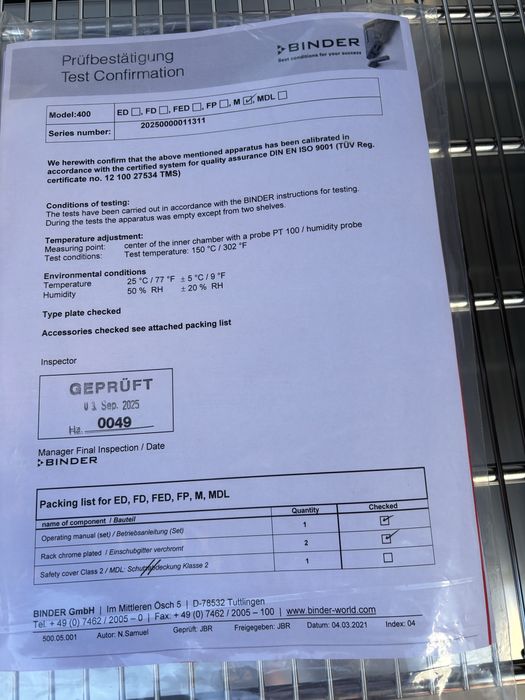 Suszarka laboratoryjna Binder M 400