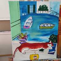 Obraz ręcznie malowany kot