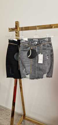 2x Jeansowa mocno elastyczna spódnica  L 40 czarna I szara