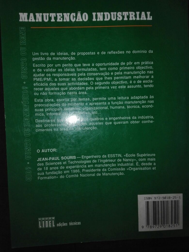 Livro Manutenção Industrial Custo ou Beneficio JPSouris