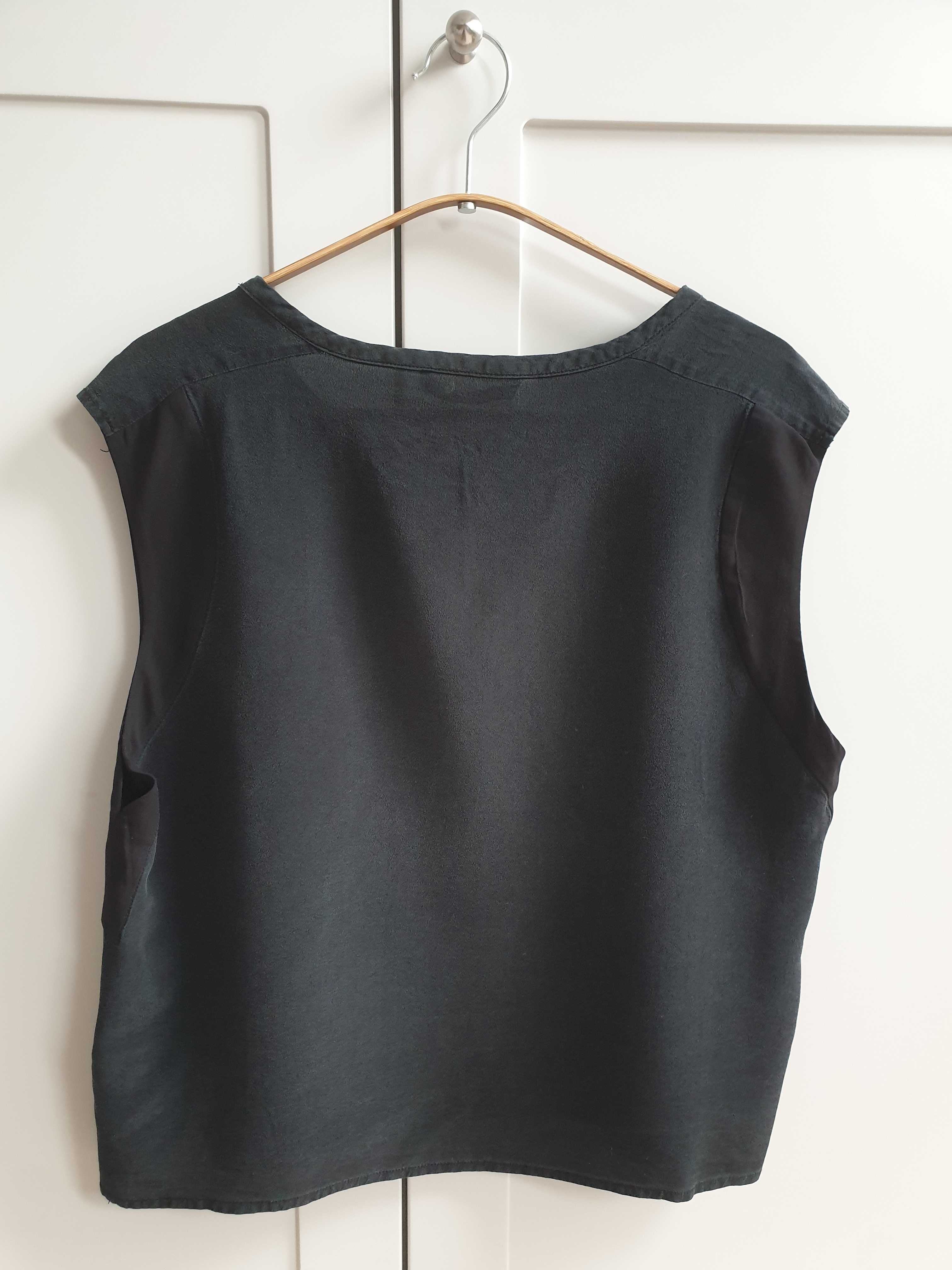 Czarna bluzka t-shirt bez rękawów jedwab jedwabna Allsaints 40 42