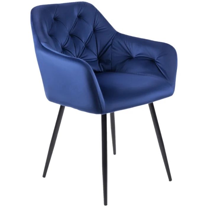 Krzesło Tapicerowane do Salonu VIKI Granatowe Welurowe Nowoczesne Loft