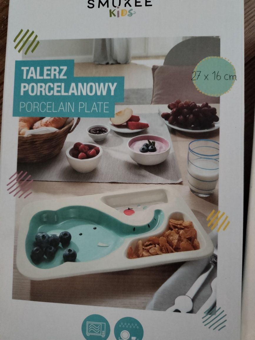 NOWY porcelanowy talerz dziecięcy z motywem słonia