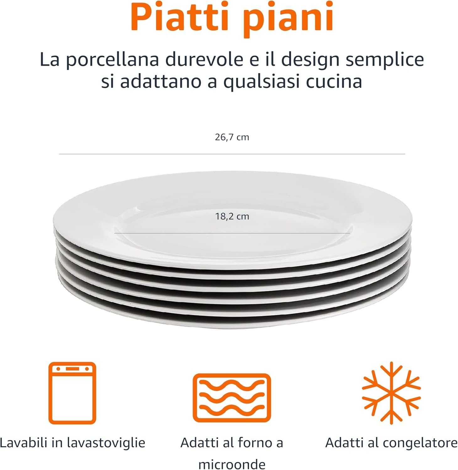Zestaw 6 talerzy obiadowych Amazon Basics, porcelana, 26,7 cm #6620