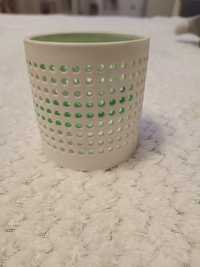 Świecznik ceramiczny biało zielony