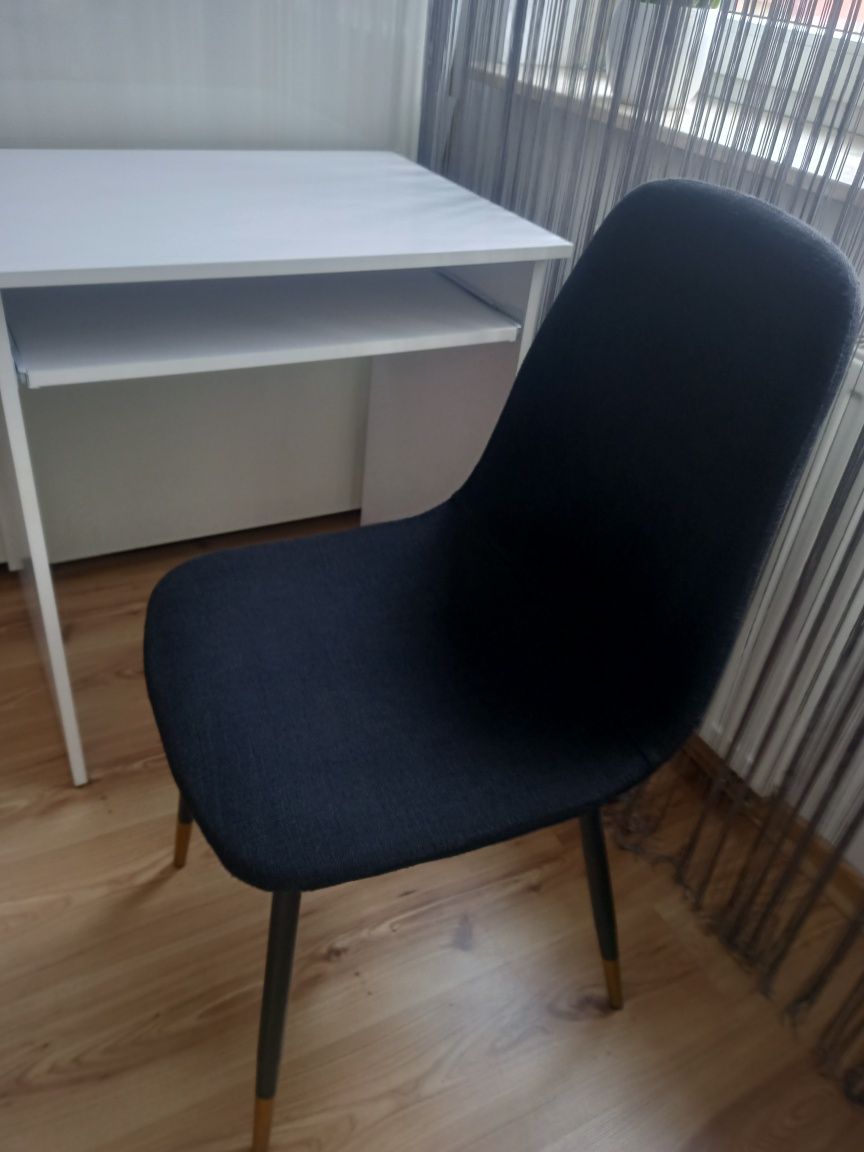 Krzesło czarne tkanina , biurko białe nowe