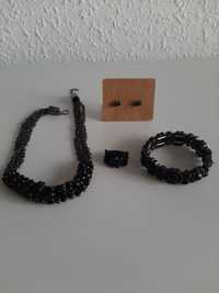 Conjunto brincos+ colar+ pulseira+ anel