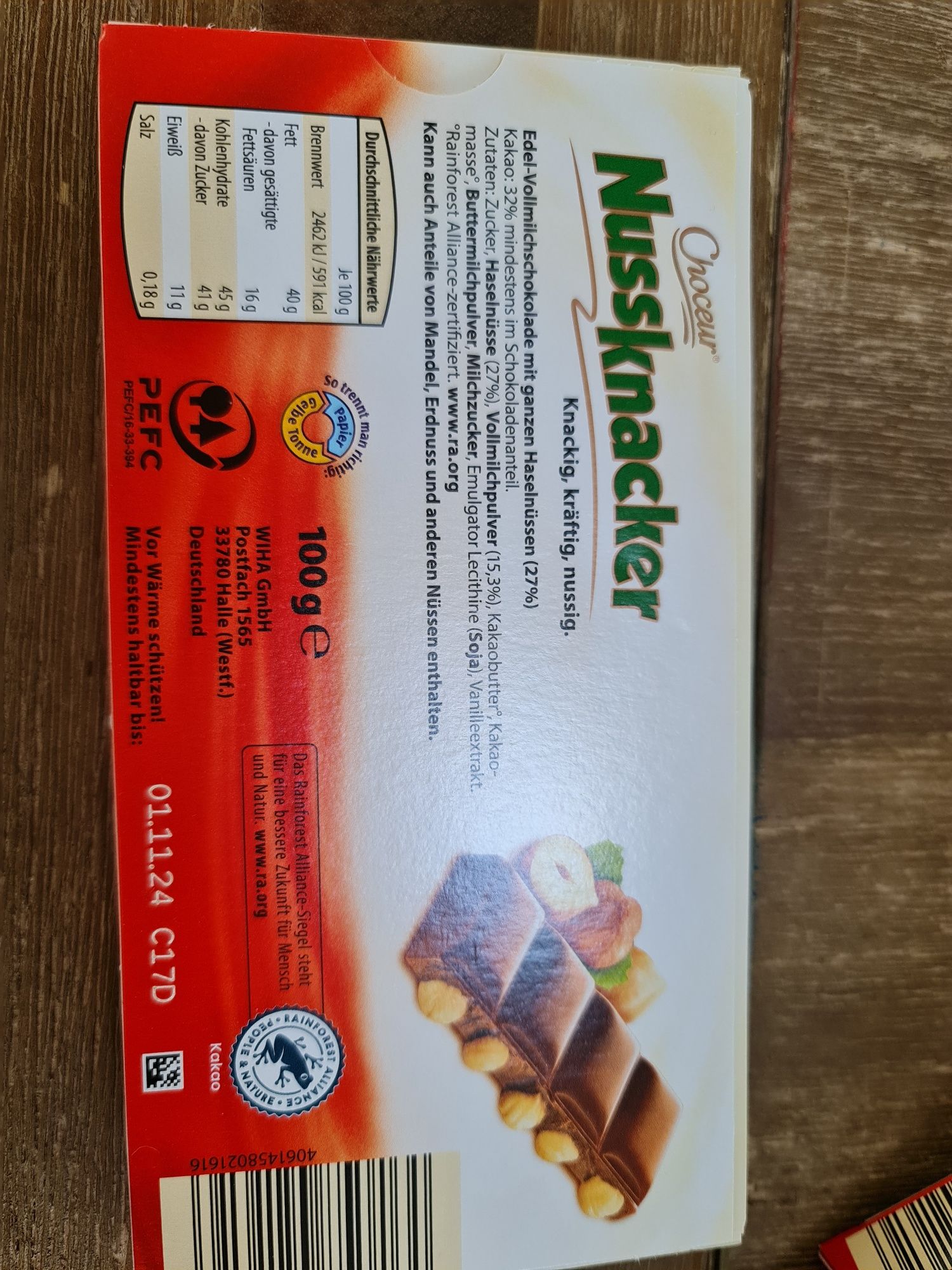 Niemiecka czekolada Nussknacker 100g