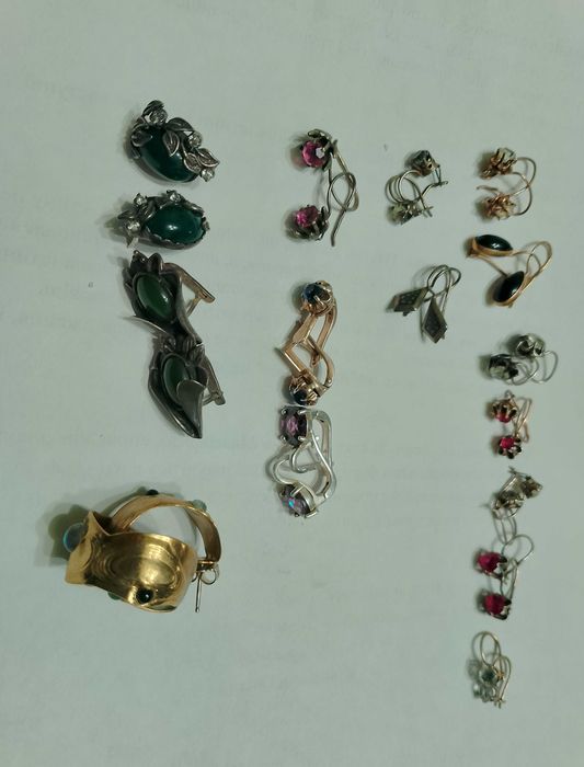 Советские серебряные серьги в позолоте с рубинами 875 пробы