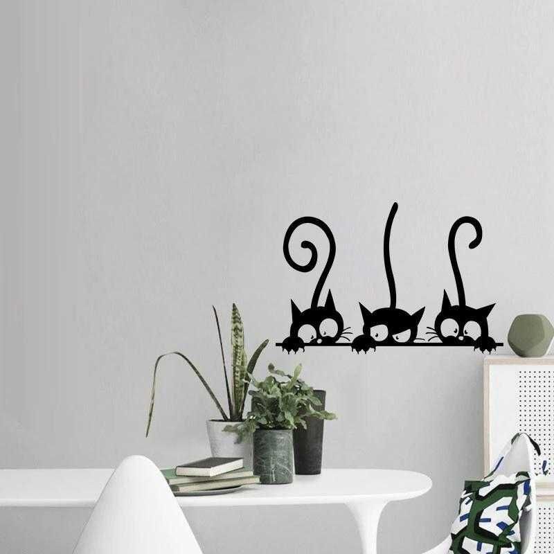 Виниловые наклейка на стену / прекрасные 3 черных милых кошки
