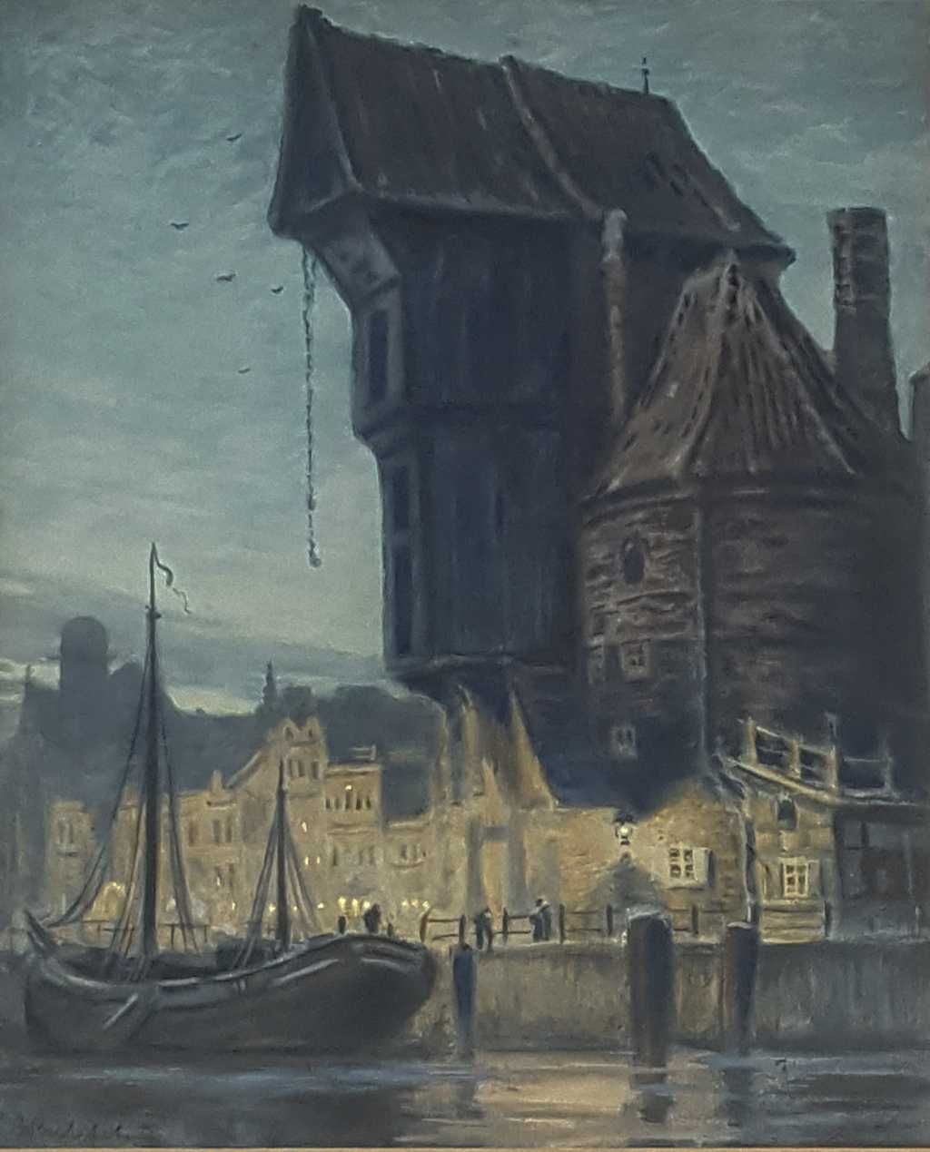 Litografia barwna- Żuraw Gdański autorstwa Bruno Bielefeld 1879 - 1973