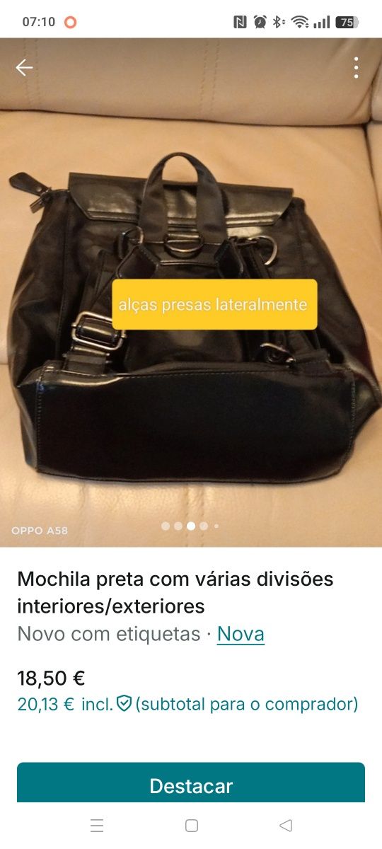 Mochila preta com imensas divisões