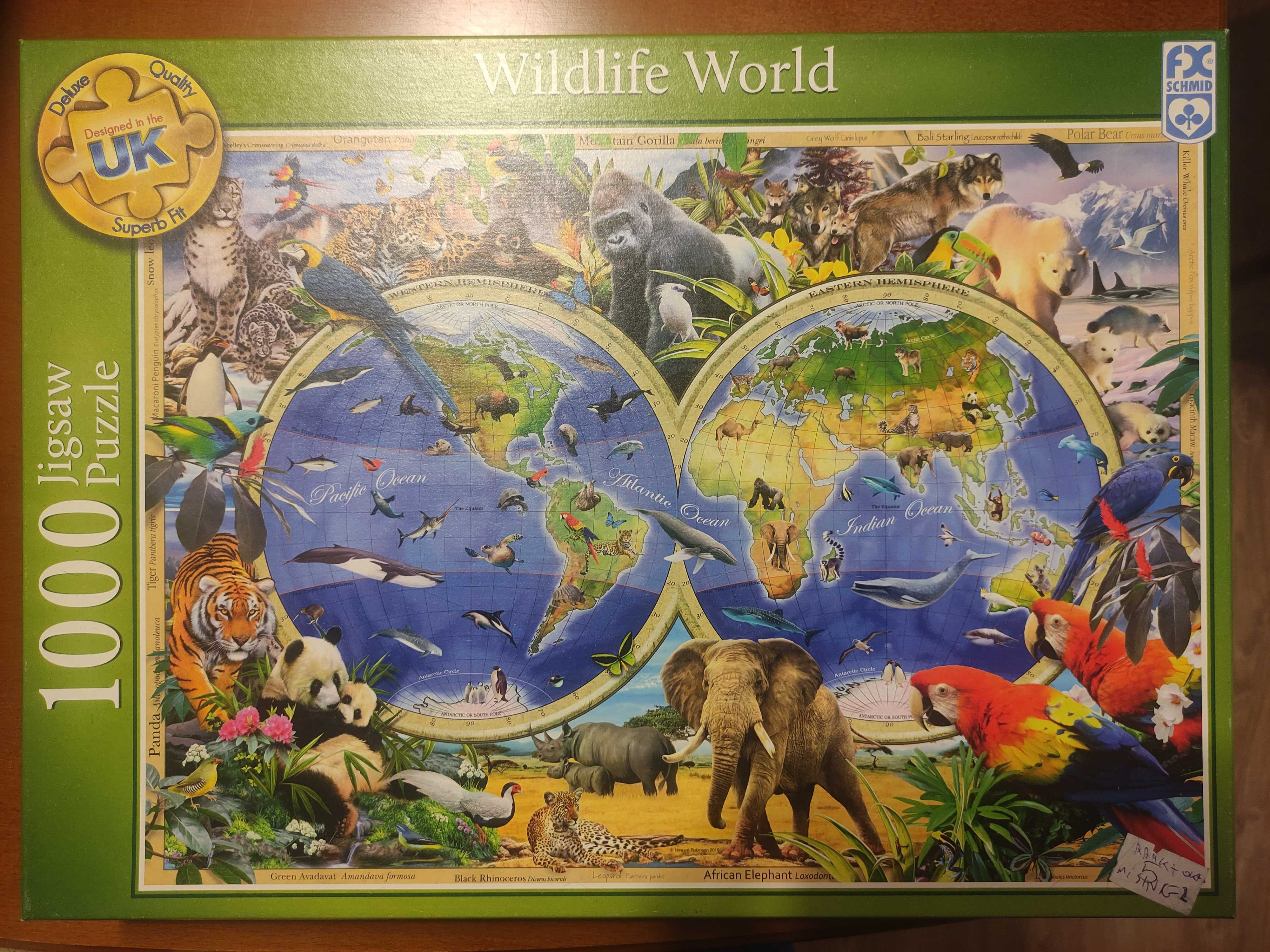 Puzzle 1000 elementów Mapa Dziki świat Schmid, 1 brak