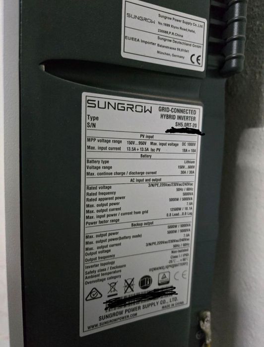 Sungrow Hybrid SH5.0RT. Гибридный трёх фазный инвертор SUNGROW
