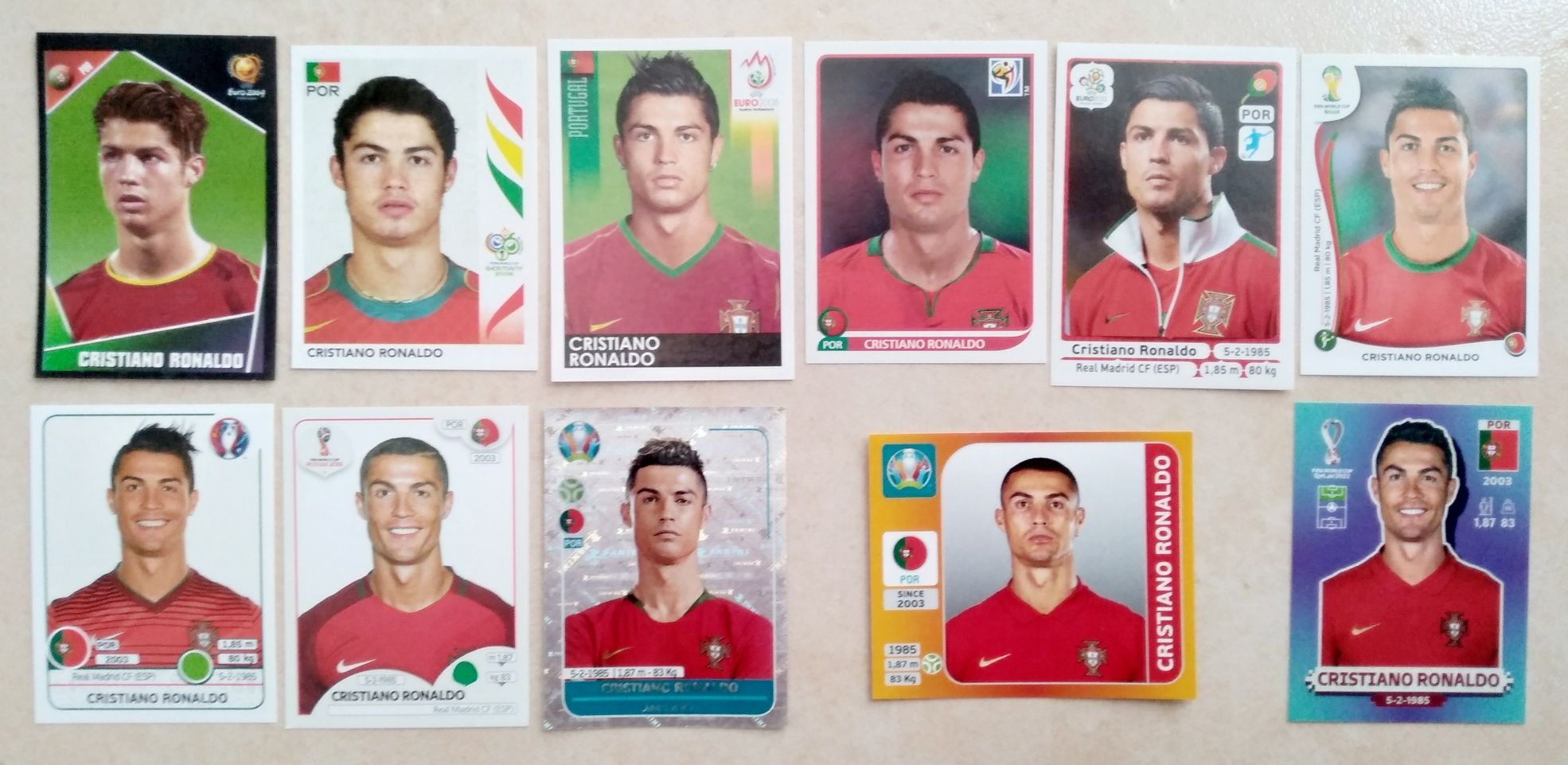 Lote de cromos do Cristiano Ronaldo Europeus e Mundiais