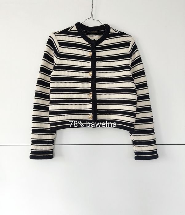 Kardigan Massimo dutti 34 XS w paski pasiak czarny kremowy bawelniany