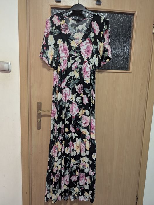 Długa sukienka L/XL 100% wiskoza w kwiaty - róże floral print super st