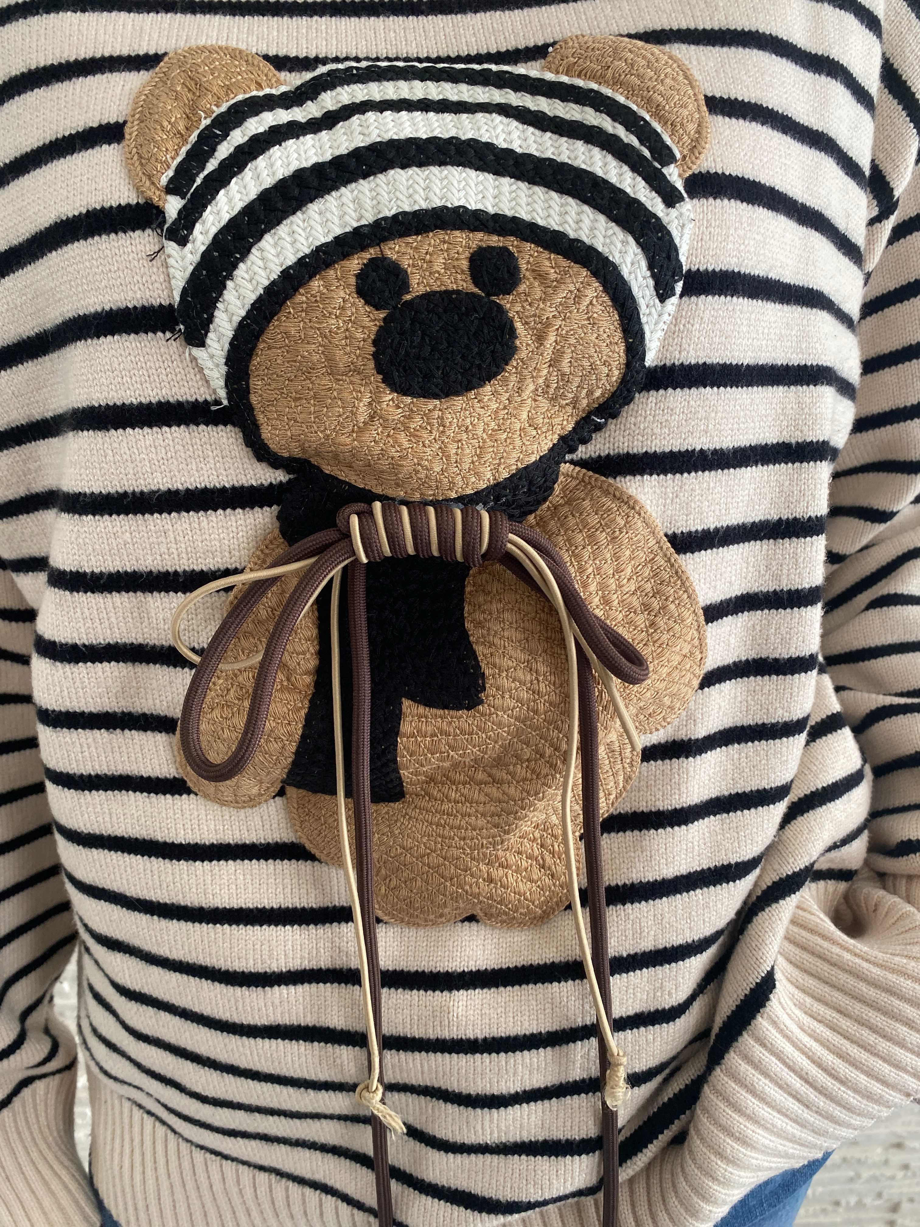 Premium sweterek paski z misiem teddy bear Uni