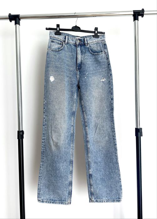 Niebieskie damskie spodnie jeansowe szerokie proste basic M 38 Cropp