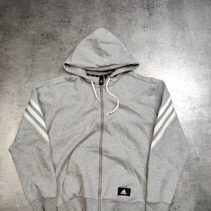 MĘSKA Bluza Szara Adidas Hoodie z Kapturem Bawełna Suwak 3 Paski