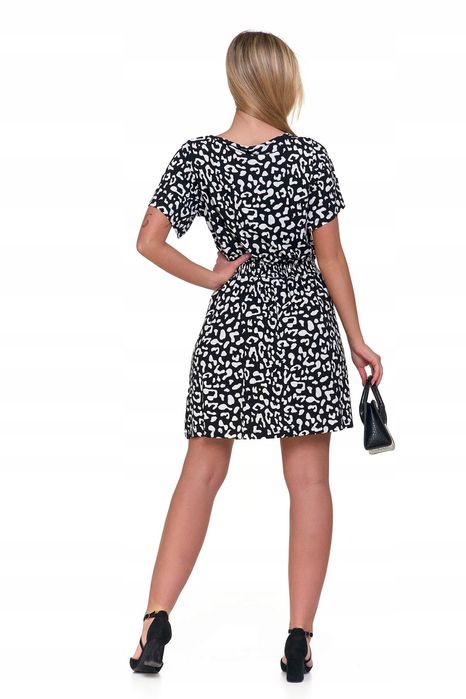 Krótka Sukienka Damska Do Kolan  Zwiewna Czarno Biała Panterka Moraj L