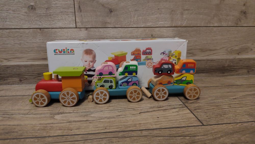Дерев'яний сортер Поїзд з машинками. Cubika 14 деталей