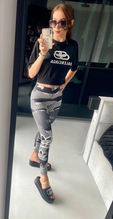 Getry Adidas sportowe na siłownię z wysokim stanem szare 100% bawełna